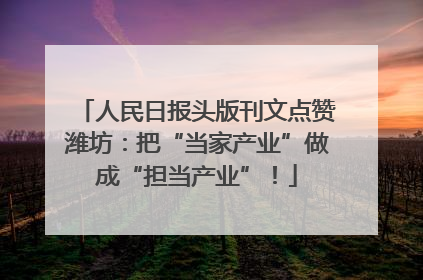 人民日报头版刊文点赞潍坊：把“当家产业”做成“担当产业”！